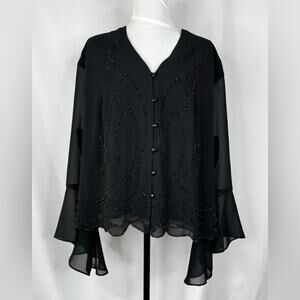 Vintage Dress Barn Womens Black Beaded Top Size 24W Party Chic Cocktail Elegant